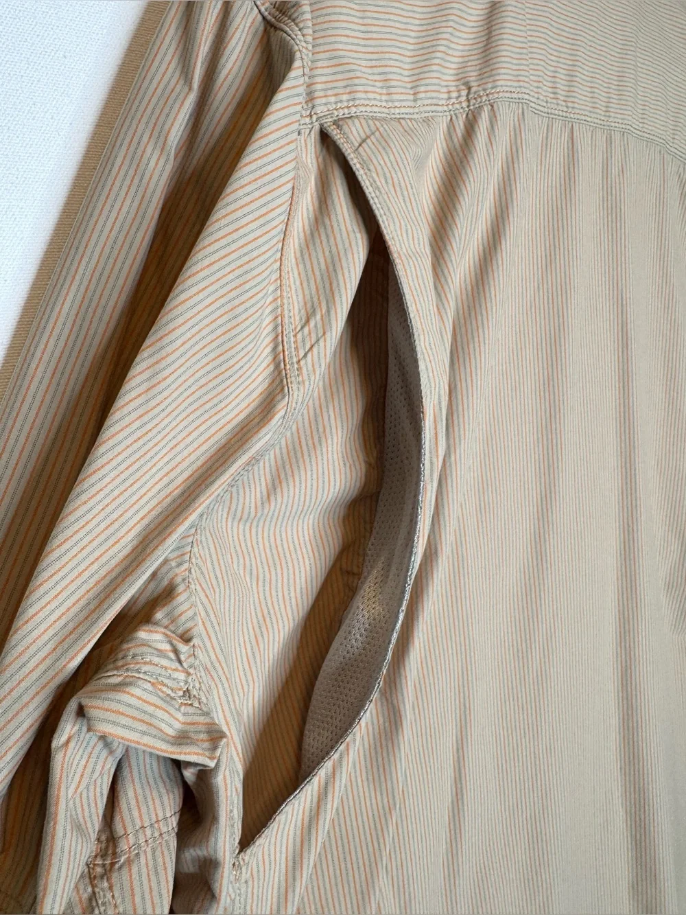 The North Face Men's XL orange Gray Striped Long Sleeve Hiking Shirt Gorpcore